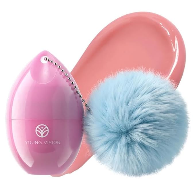 YOUNG VISION Portable Lip Balm with Keychain, Hydrating Lip Mask Overnight, Cute Lip Sleeping Balm with Applicator, Day & Night Moisture Lip Care for Dry Lips - Strawberry, 0.17oz/5g