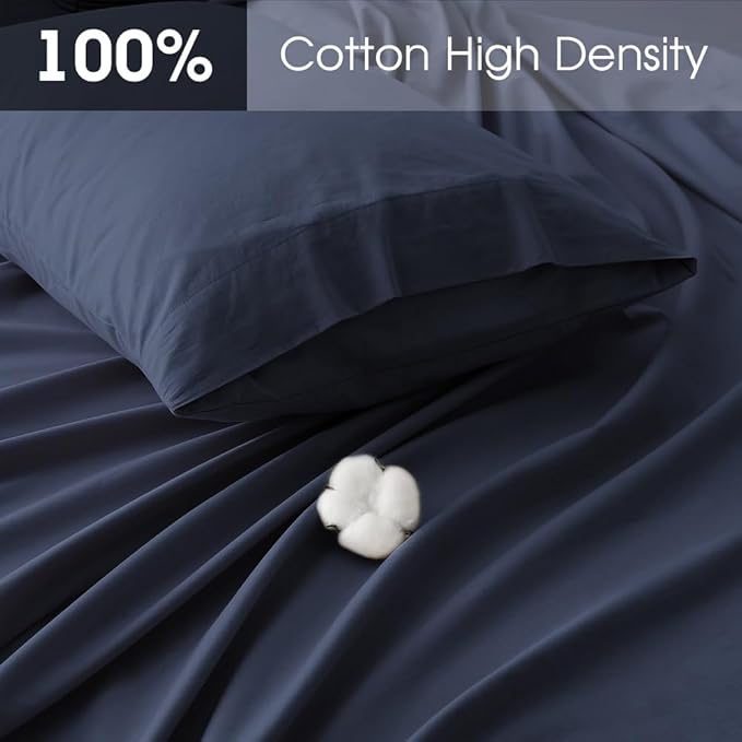 HYPREST Extra Deep Pocket Cal King Sheet Sets Fits 18"-24" in Thick Mattress -100% Cotton Sheet Set,Navy Blue Sheets Soft Wrinkle Free Cooling Sheet Sets