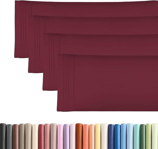 Body Pillowcases Set of 4-20x54 Long Body Pillow Case - Soft Body Pillow Cover for Sleeping & Side Sleepers - Comfy, Breathable & Fade Free - Machine Washable with Envelope Enclosure - (Burgundy)