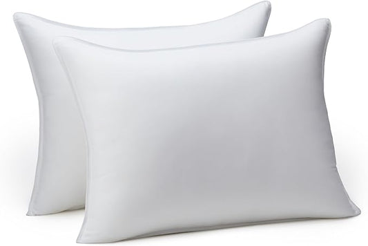Amazon Basics Down Alternative Pillows for Stomach and Back Sleepers, Soft Density, Standard Size 26" x 20", White, 2-Pack