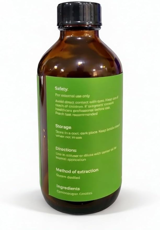 Lemongrass Essential Oil 4 Fl Oz 100% Pure and Natural Essential Oil with Dropper for Diffuser Aromatherapy Massage Candle and Soap Making Fragrance (118 Ml)
