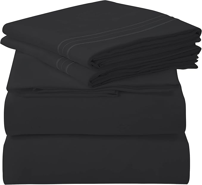 ROYALE LINENS 4 Piece King Sheets Set - Soft Brushed 1800 Microfiber Bedding - 1 Fitted and 1 Flat Sheet, 2 Pillow Cases - Wrinkle Free & Fade Resistant - Hotel Luxury Bed Sheets Set (Black, King)