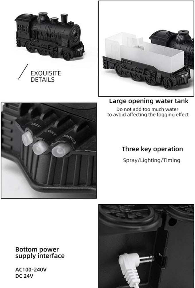 300ml Retro Steam Train Essential Oil Diffuser and Cool Mist Humidifier with Quiet Operation Auto Shut-Off Adjustable Ambient Lights Dual Spray Modes for Home Bedroom Office (Silver)