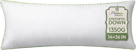 Ashler Home Deco Synthetic Down Pillow Inserts, 14x36 Down Alternative Throw Pillows Insert Sleeping Pillows with 100% Cotton Cover Decorative Pillow Stuffer for Sofa, Couch Bed(White)