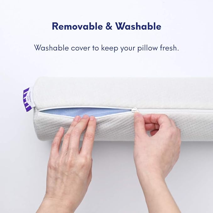 C CUSHION LAB Roll Pillow for Neck Relief - Extra Dense Memory Foam Round Cylinder Bolster for Cervical Support, Spondylosis, Neck Pain Relief, & Spine Lumbar Traction - Washable Cover & Travel Bag
