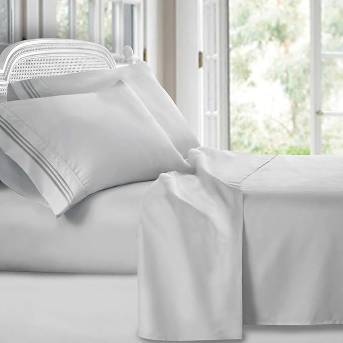 Clara Clark Bed Sheets, Premier 1800 Series 4 Piece Bed Sheet Set, Deep Pocket, Wrinkle, Fade, Stain Resistant, Luxury Soft Bedding Sheets & Pillowcases, Split King, Silver Gray