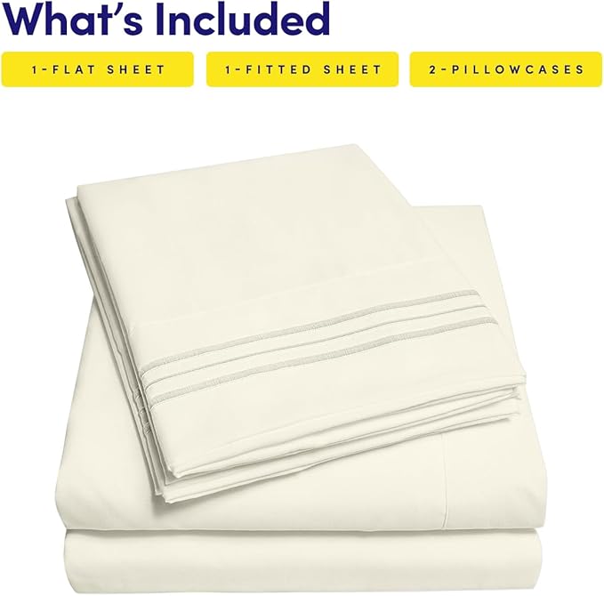 1500 Supreme Collection California King Sheet Sets Ivory - Luxury Hotel Bed Sheets and Pillowcase Set for California King Mattress - Extra Soft, Elastic Corner Straps, Deep Pocket Sheets Ivory