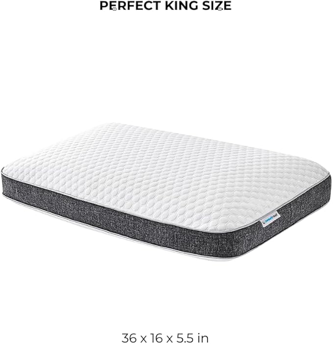 King Size Pillows – Pack of 2 – Memory Foam Bed Pillows 36” x 16” x 5.5” – Orthopedic Support with Washable Cover & Gift Bag – Hypoallergenic – Ideal for Side & Back Sleepers