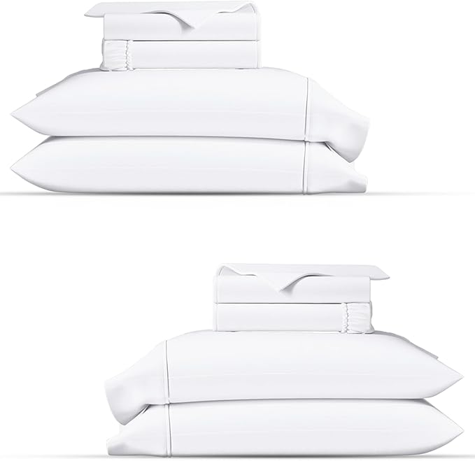 TEXAS LINEN CO. 100% Organic Cotton Percale Sheets King Size Pack or 2 - Soft & Crisp Organic Cotton Sheets King Size (8 PC, White), 16" Deep Pocket Percale Weve Bed Sheet Set - GOTS Certified