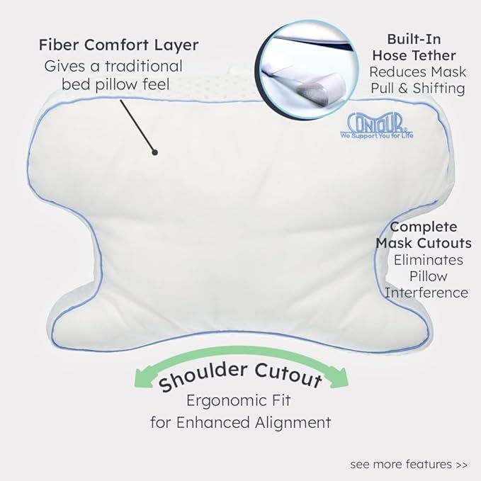 Contour CPAPMax 3-in-1 Adjustable CPAP Comfort Pillow for Side, Back or Stomach Sleepers to Reduce Air Leaks, Dryness & Mask Discomfort - Works with All Mask Types