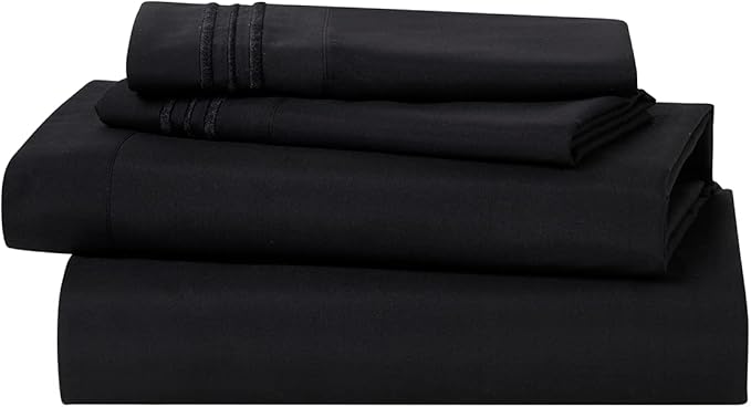 Clara Clark Bed Sheets, Premier 1800 Series 4 Piece Bed Sheet Set, Deep Pocket, Wrinkle, Fade, Stain Resistant, Luxury Soft Bedding Sheets & Pillowcases, Twin, Black