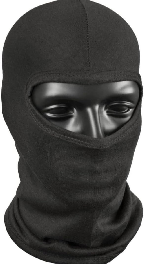 100% Cotton Balaclava Face Mask, UV Protection, Helmet Friendly, Light Weight Black