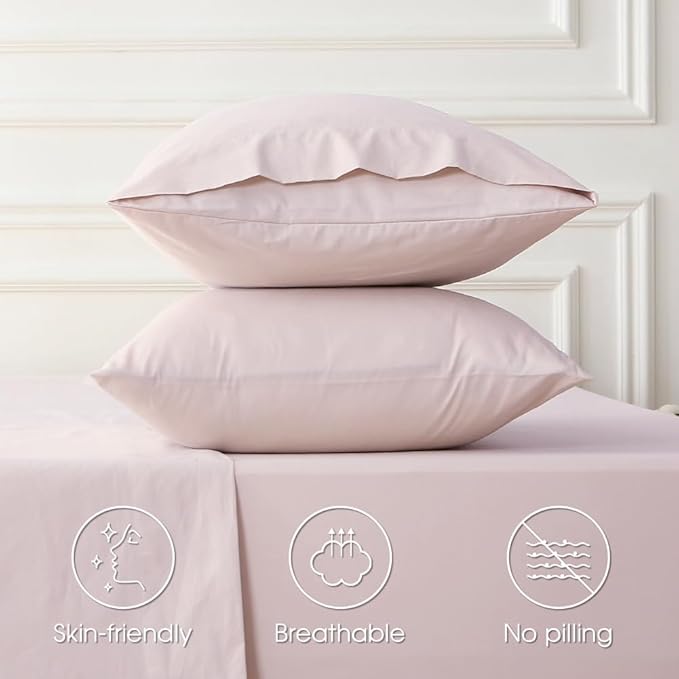 HYPREST Extra Deep Pocket Queen Sheet Sets Fits 18"-24" in Deep Mattress -100% Cotton Queen Sheet Set,Pink Hotel Luxury Soft Wrinkle Free Cooling Sheet Sets for Queen Bed Deep Pocket