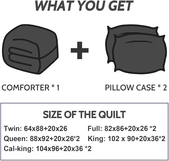 Decroom Lightweight Twin Comforter Set with 1 Pillow Sham - 2 Pieces Set - Quilted Down Alternative Comforter/Duvet Insert for All Season - Black/Grey - Twin/Twin XL Size