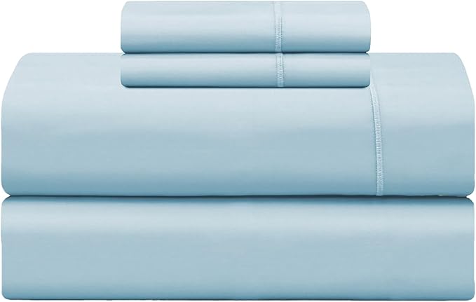 Feather & Stitch 500 TC Full Size 4pc Damask Bed Sheet Set, 100% Soft Cotton Breathable Bedsheets, 18" Deep Pockets Sateen Weave Solid Bedding Mattress Resort Hotel Luxury Decor - (Feather Blue)