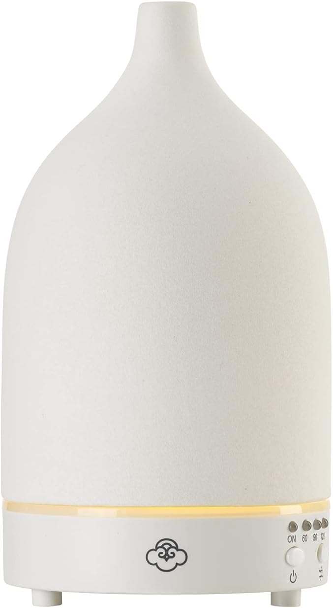 Serene House Vapor, Ultrasonic Essential Oil Cool Mist Diffuser – 7-Color Calming LED Light, Timer Control, Automatic Shut-Off – White Ceramic, 90ml