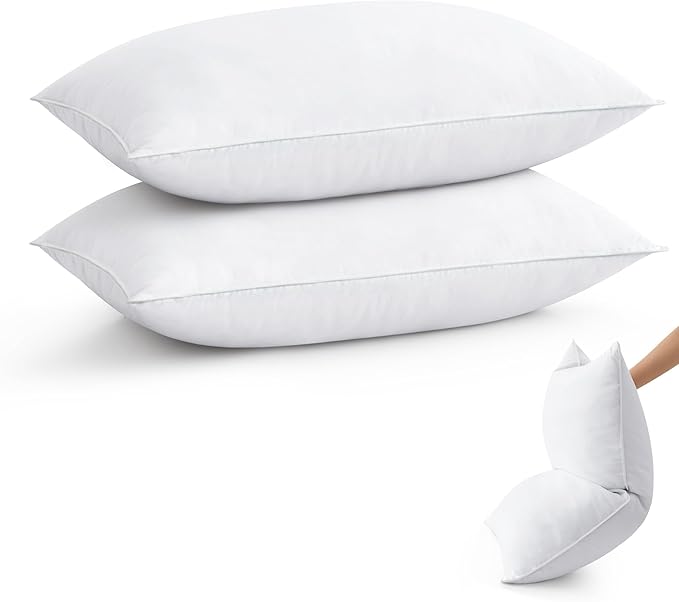 puredown® Goose Feather Down Pillows Queen Size Set of 2, Soft Fluffy Luxury Hotel Collection Bed Pillow for Back, Stomach or Side Sleeper.