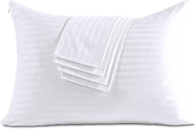 100% Cotton King Pillow Protectors with Zipper, White Pillow Cases King Size Set of 4 for Home & Hotel, Sateen Soft Cooling Hidden Zippered Pillow Case Protector for Hair & Skin, 20x36 in