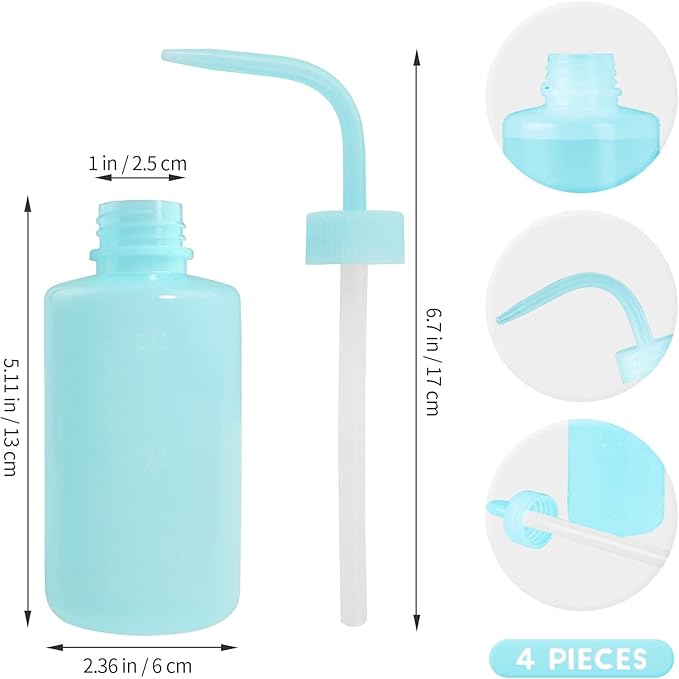 4 Packs Tattoo Wash Bottle Water Squirt Squeeze Diffuser Bottles (Light Blue, 250ml)