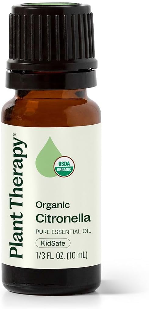 Plant Therapy Citronella Organic Essential Oil 10 mL (1/3 oz), 100% Pure, USDA Certified Organic, Undiluted, Natural Aromatherapy for Outdoor Pests and Immune Support