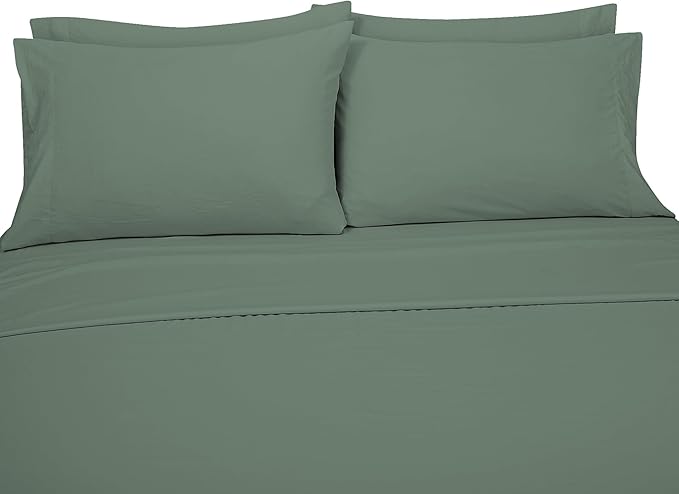 ROYALE LINENS 4 Piece King Sheets Set - Soft Brushed 1800 Microfiber Bedding - 1 Fitted and 1 Flat Sheet, 2 Pillow case - Wrinkle Free & Fade Resistant - Hotel Luxury Bed Sheets Set (Green Bay, King)