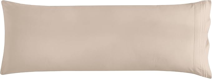 Mocassi 1-Piece Premium Body Pillowcase 1800 Series Hotel Quality Microfiber - Soft and Breathable with 3-Line Embroidery Wrinkle and Stain Resistant, Easy Care, 21" x 54", Cream