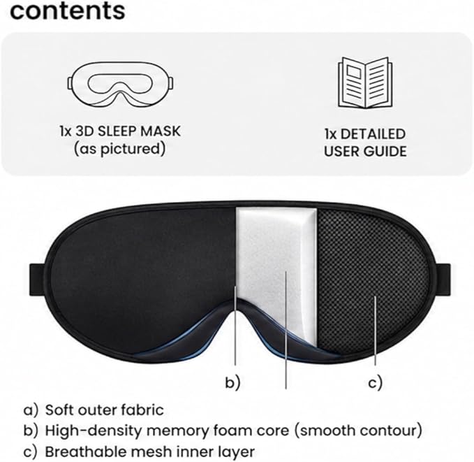 Luxury Travel & Sleep Eye Mask – Ultra 3D Comfort, Zero‑Pressure Fit, Complete Light Blocking for Deep Sleep, Dry Eye Relief Perfect for Men Women and Sensitive Sleepers, Soft Eye Cover, Black