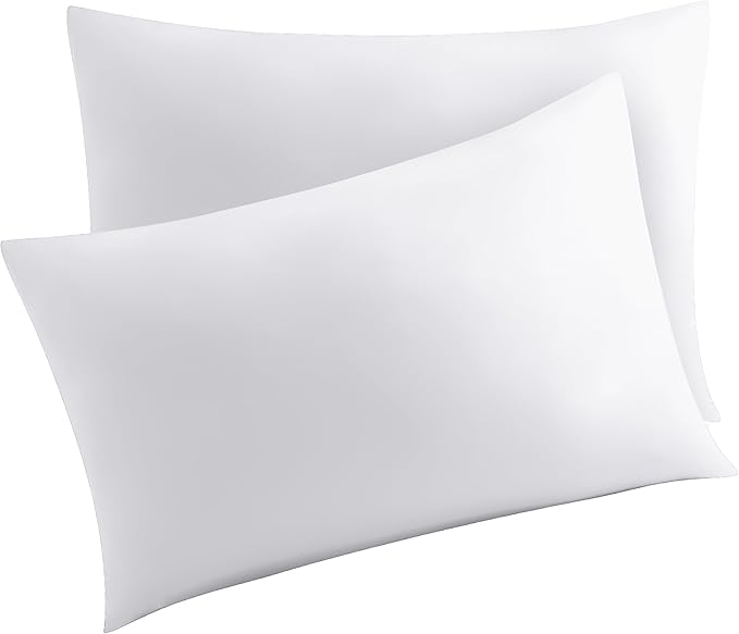 Pillow Protector Standard Size 100% Egyptian Cotton Pillow Covers, 400 Thread Count Sateen Weave Cooling Pillow Cases with Zipper Hidden, Breathable Non Noisy Easy Care, Set of 2 (White)