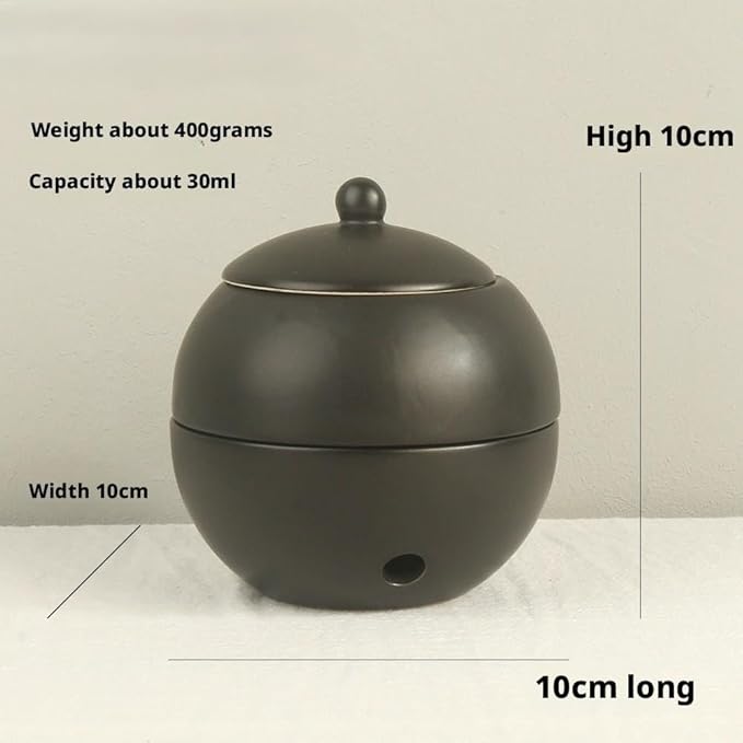 Modern Ceramic Essential Oil Diffuser, Spherical Design, 30ml Capacity, 10cm Height, Multiple Colors Available, 400g Weight (Black)