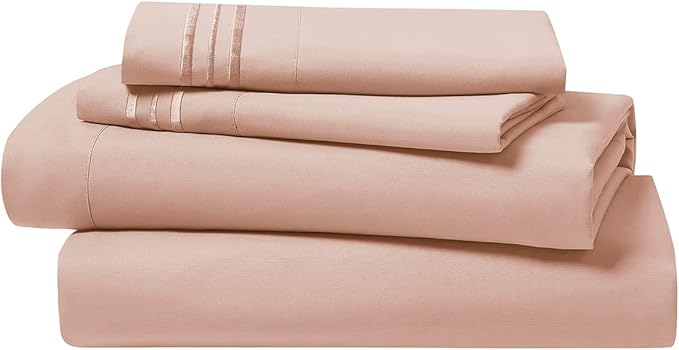 Clara Clark Bed Sheets, Premier 1800 Series 4 Piece Bed Sheet Set, Deep Pocket, Wrinkle, Fade, Stain Resistant, Luxury Soft Bedding Sheets & Pillowcases, King, Peach