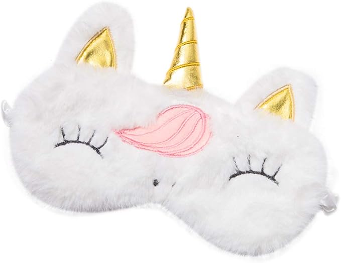 Cute Animal Sleeping Sleep Mask Soft Plush Blindfold Cute Rabbit Panda Koala Eye Cover Eyeshade for Kids Teens Girls Women (Unicorn Gold)