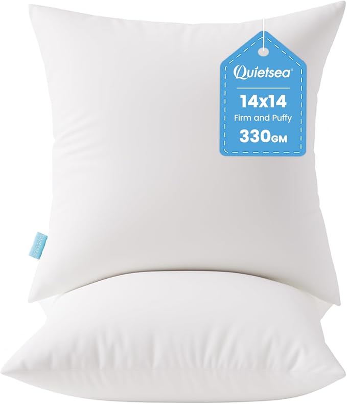QUIETSEA 14x14 Pillow Inserts, 2 Pack Down Alternative Throw Pillow Inserts, Fluffy Soft Square Decorative Pillows for Bed, Couch and Sofa