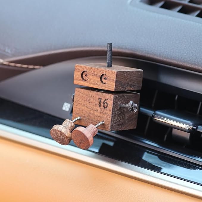Car Air Diffuser - 2-in-1 Cute Shaking Wooden Man Figurine & Refillable Aroma Vent Clip Walnut Wood Odor Eliminator Essential Oil Air Freshener, Car Dashboard Accessories Fun Decor Gift for Driver