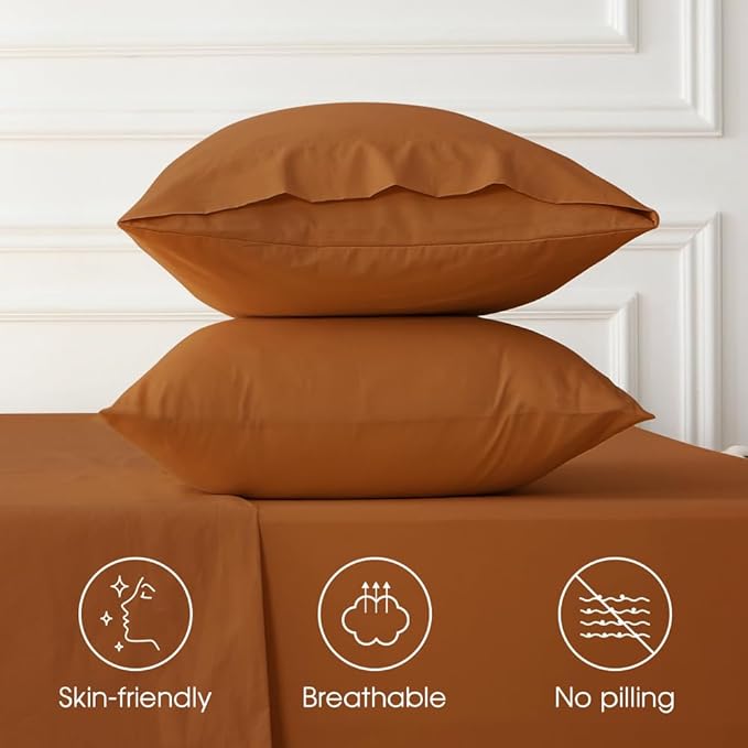 HYPREST Extra Deep Pocket King Size Sheets, Cotton Sheets for King Size Bed Burnt Oranges, Non Slip Deep Pockets Fits 18"-24"