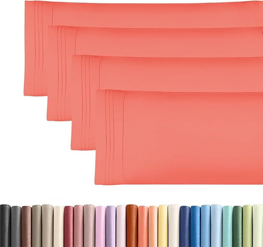 Body Pillowcases Set of 4-20x54 Long Body Pillow Case - Soft Body Pillow Cover for Sleeping & Side Sleepers - Comfy, Cozy Breathable & Fade Free - Machine Washable w/Envelope Enclosure - (Coral)