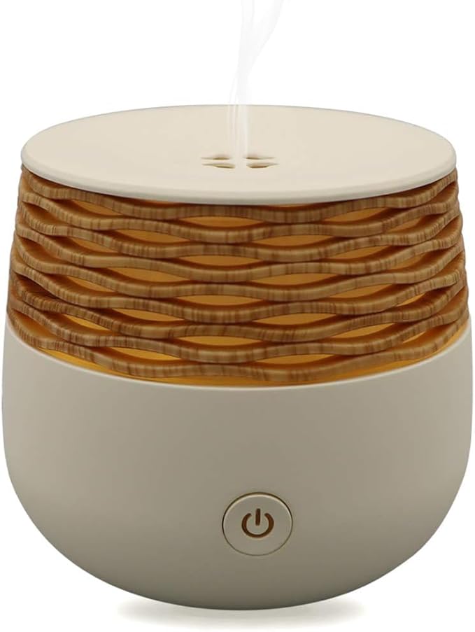 Small Essential Oil Diffusers，30ml Mini Diffuser for Essential Oils，Wood Grain Ultrasonic Diffusers，Fine Mist Waterless Auto-off Night Light Aromatherapy Oil Diffuser for Bedroom Office Gift