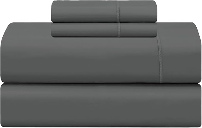 Feather & Stitch 500 TC Twin Size 3pc Damask Bed Sheet Set, 100% Soft Cotton Breathable Bedsheets, 18" Deep Pockets Sateen Weave Solid Bedding Mattress Resort Hotel Luxury Decor - (Charcoal Slate)