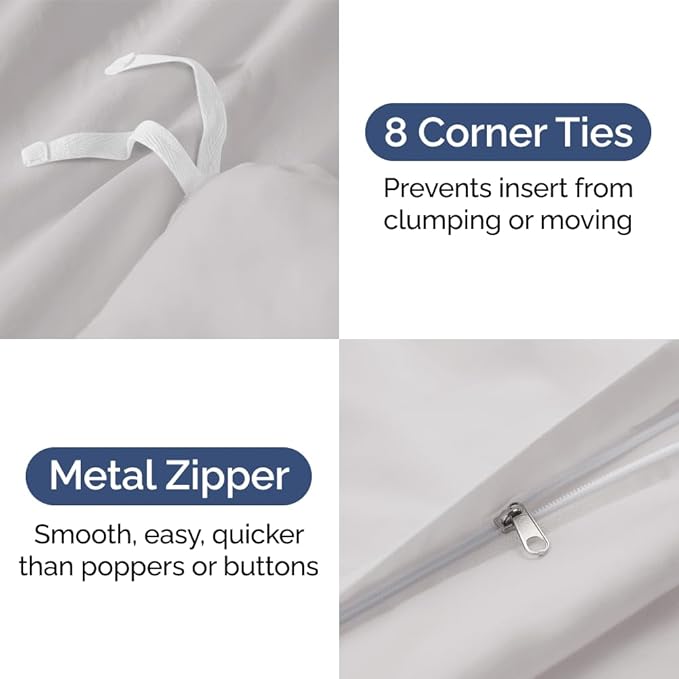 Duvet Cover Super Queen Size Set - Extra Soft Super Queen Duvet Cover with 2 Pillow Shams - Hotel Luxury, Easy Care & Fade Free with Zipper Closures & Ties - Comfy, Cozy & Breathable (French Grey)