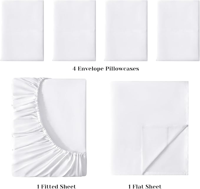 BYSURE Hotel Luxury Bed Sheets Set 6 Piece(Full, White) - Super Soft 1800 Thread Count 100% Microfiber Sheets with Deep Pockets, Wrinkle & Fade Resistant