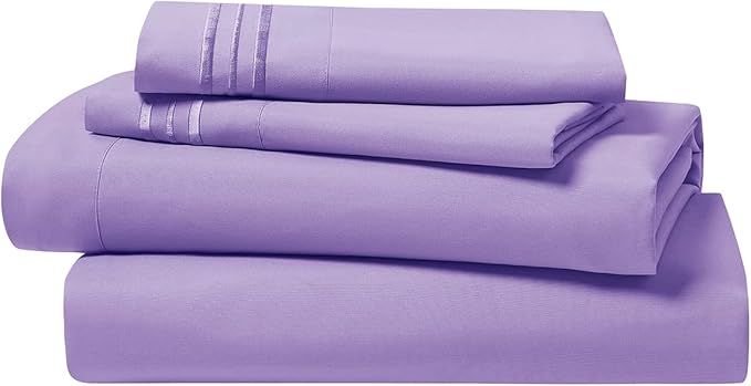 Clara Clark Bed Sheets, Premier 1800 Series 4 Piece Bed Sheet Set, Deep Pocket, Wrinkle, Fade, Stain Resistant, Luxury Soft Bedding Sheets & Pillowcases, Twin-XL, Lavender