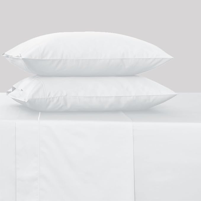 Feather & Stitch 500 TC Full Size Damask Bed Sheet Set, 100% Cotton Soft Breathable Bedsheets, 4 Piece 18" Deep Pockets Sateen Weave Solid Bedding Mattress Resort Hotel Luxury- (Solid White)