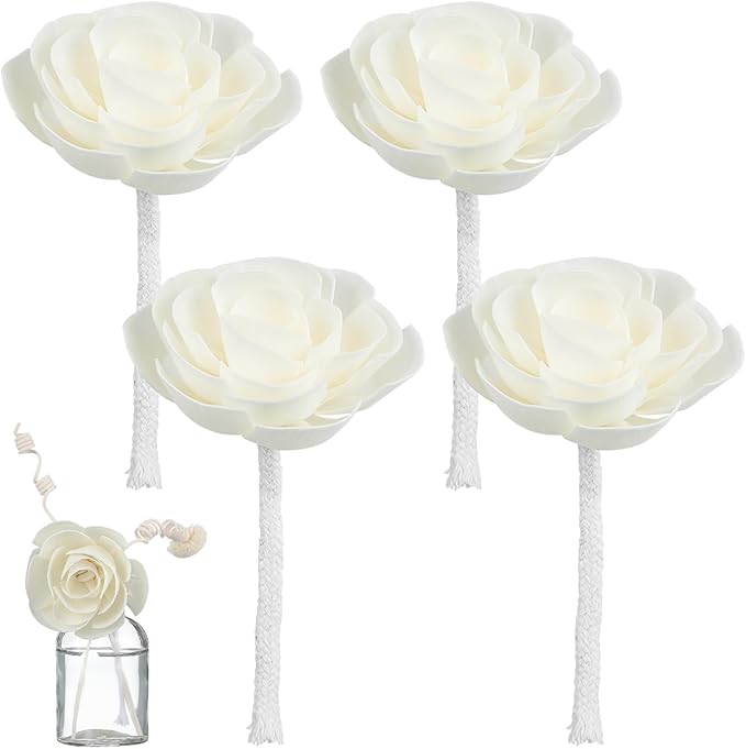 ABOOFAN 4Pcs Flower Diffuser with Cotton Wick, Sola Flowers Aroma Reed Diffuser Replacement for Essential Oil, Decorative Home Office Fragrance Accessories