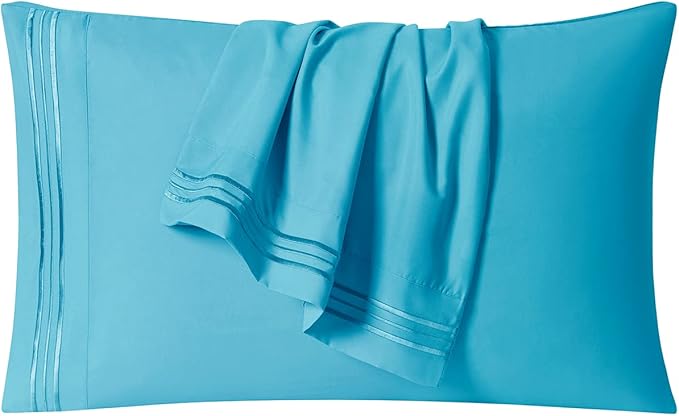 Clara Clark Bed Sheets, Premier 1800 Series 4 Piece Bed Sheet Set, Deep Pocket, Wrinkle, Fade, Stain Resistant, Luxury Soft Bedding Sheets & Pillowcases, Split King, Beach Blue