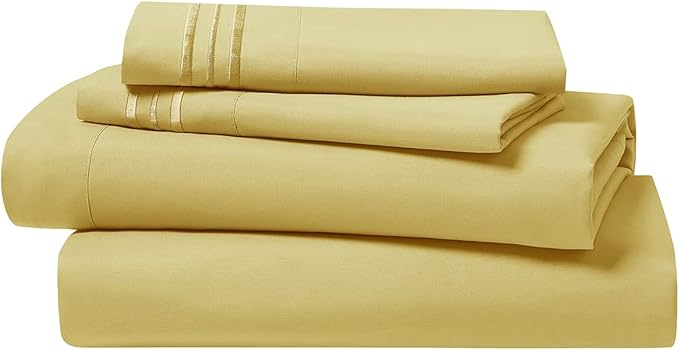 Clara Clark Bed Sheets, Premier 1800 Series 4 Piece Bed Sheet Set, Deep Pocket, Wrinkle, Fade, Stain Resistant, Luxury Soft Bedding Sheets & Pillowcases, Queen, Custard Mellow
