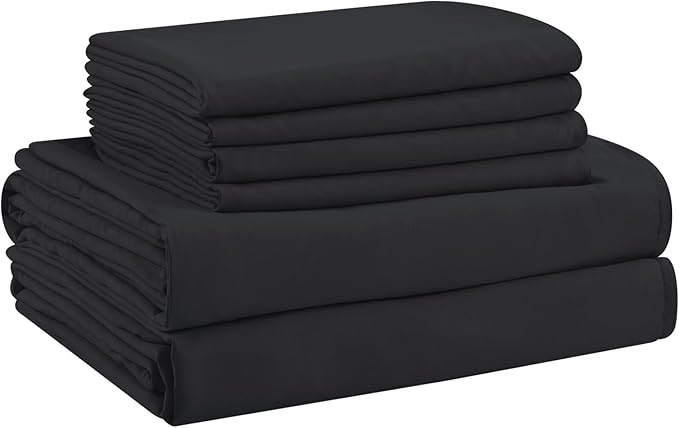 Cal King Size Sheets Set - 6 Piece Luxuriously Soft & Cooling Sheets Cal King Size - Ultra Soft 16" Deep Pocket Cal King Sheet Set - Fitted Sheet & Pillowcase Sets (Cal King Balck)