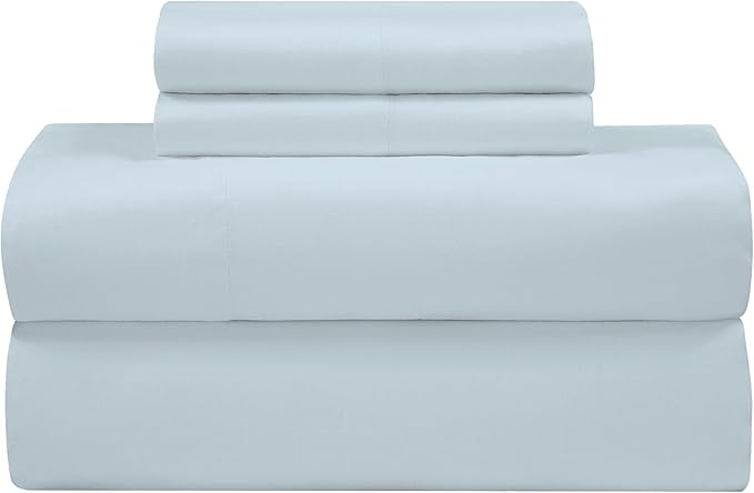 ROYALE LINENS Bamboo Viscose Queen Sheet Set - Cooling Bed Sheet Set - 1 Fitted, 1 Flat & 2 Pillowcase - Fits Up to 16" - Organic Viscose Derived from Bamboo - Bedding Sheet Set (Queen, Ballad Blue)