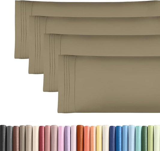 Body Pillowcases Set of 4-20x54 Long Body Pillow Case - Soft Body Pillow Cover for Sleeping & Side Sleepers - Comfy, Cozy Breathable & Fade Free - Machine Washable w/Envelope Enclosure - (Khaki)