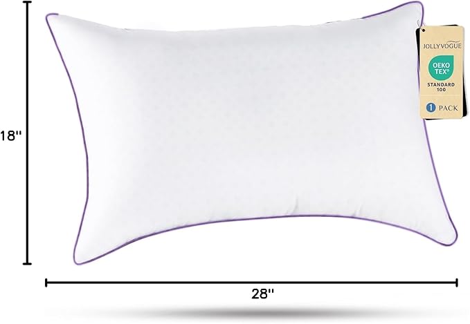 JOLLYVOGUE Pillows Queen Size Set of 1, Washable Supportive Single Bed Pillow with Super Soft Down Alternative Fill, Luxury Fluffy Hotel Quality for Side, Back, and Stomach Sleepers