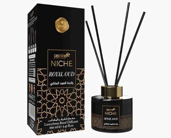 Royal Oud Reed Diffuser Scent for Home Aromatherapy Air Freshener Long Lasting Natural Essential Oil Room Fragrance Reeds Gift Bottle for Bedroom Office Decor 160ml