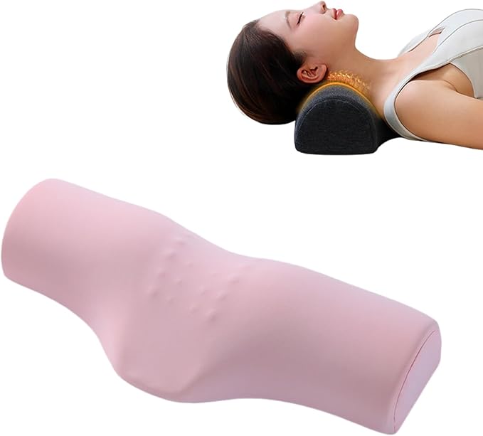 Cervical Neck Pillow for Neck Pain Relief,Memory Foam Neck Bolster Support Pillow for Bolster Support and Shoulder Relaxer Pink(Ice Silk Fabric)